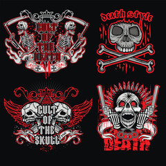 set, gothic sign with skull, grunge vintage design t shirts