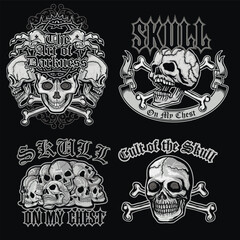 set,  gothic sign with skull, grunge vintage design t shirts