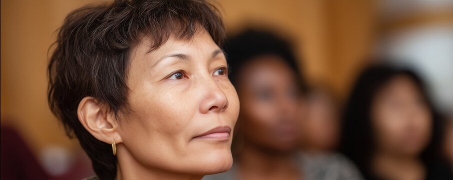 Inspirational leadership and diversity: middle aged asian trans woman leading empowerment