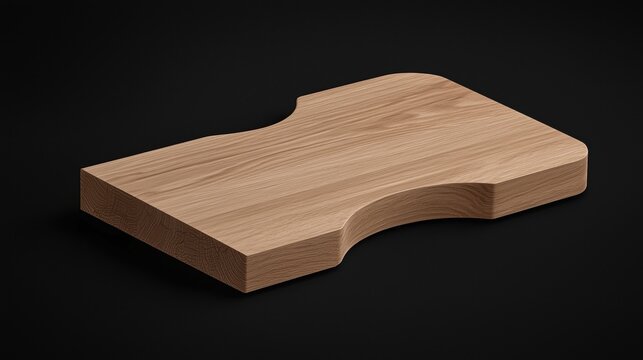 A wooden cutting board with a curved top and straight bottom.