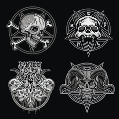 set, gothic sign with skull, grunge vintage design t shirts