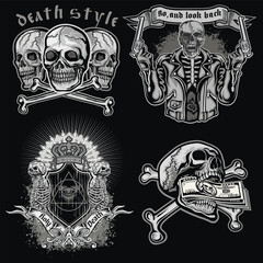 set, gothic sign with skull, grunge vintage design t shirts