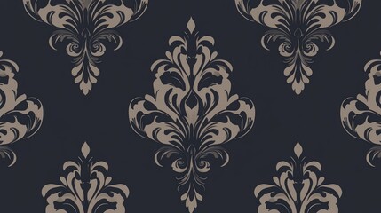 Elegant damask pattern on dark background.