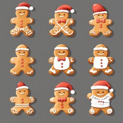 Fototapeta premium Nine Adorable Gingerbread Men in Festive Attires