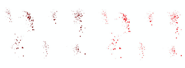 Gradient isolated red blood splatter background set