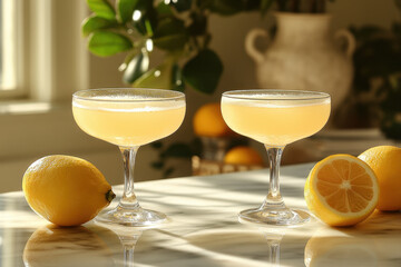 glasses of lemony cocktail on a table.