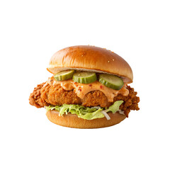 Classic layered hamburger with lettuce, tomatoes, cheddar cheese and caramelized onions.hamburger on white isolated