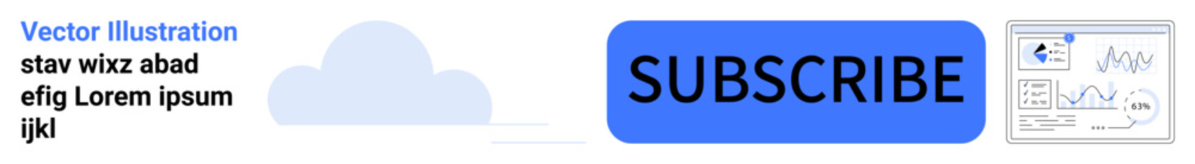 Bold blue subscribe button with cloud and analytics dashboard icons. Ideal for marketing, technology, web design, business, analytics, email campaigns, simple landing page