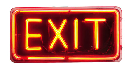 Glowing orange neon exit sign on a transparent background, illuminating pathways for emergency egress while ensuring safety and clear guidance in various public spaces and buildings