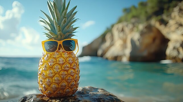 A cool pineapple with sunglasses basking in summer s glow ready for tropical adventures and beachside fun with soft