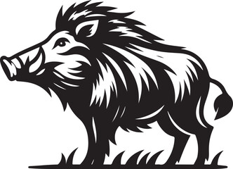 Bold Black and White Silhouette Illustration of a Wild Boar