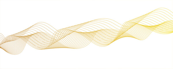 Gold and white wavy curve line with digital future technology concept background.Wave lines gold smooth flowing dynamic isolated on white background. wallpaper background with wave design.