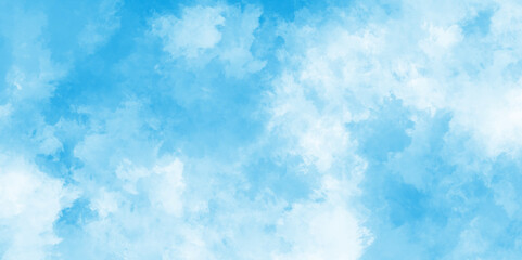 Grunge blue background with space for watercolor, dreamy light blue sky cloudscape background,  abstract blue sky Watercolor background Illustration, aquarelle paint paper textured canvas for vintage.