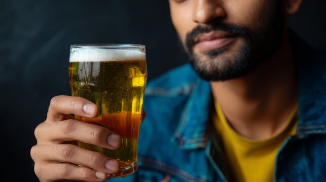 Young south asian man enjoying a refreshing beer in a casual setting - Powered by Adobe