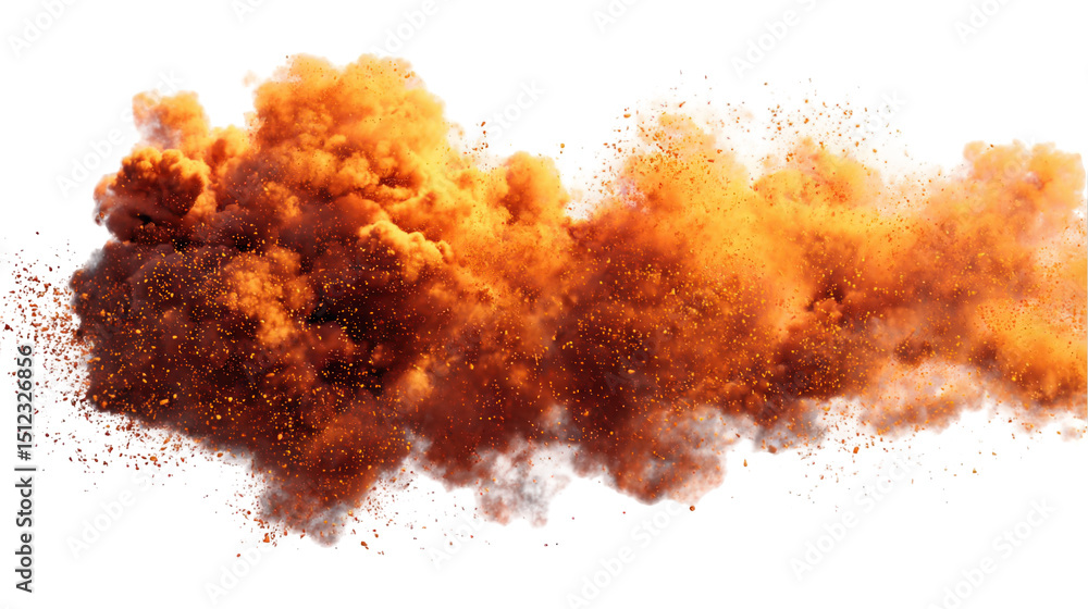Poster smoldering ember particle cloud rises against a transparent background, creating a dramatic and fier