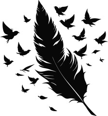 a large detailed black feather positioned transparent.eps