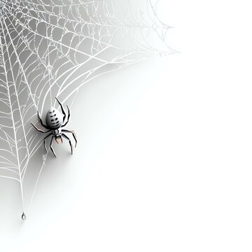 Minimal Spider Web Corner Graphic Featuring Cute Hanging Spider &ndash; Elegant Minimal Spider Web Corner Graphic in White Lines &ndash; Transparent PNG Minimal Spider Web Corner Graphic