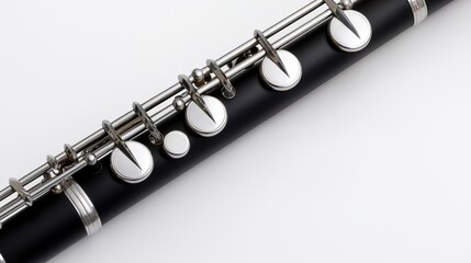 Naklejka premium A black clarinet with silver keys and a silver band.