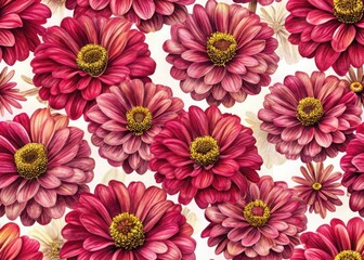 Watercolor red zinnia flower seamless pattern