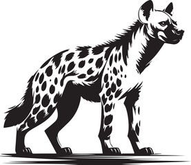 Striking Black and White Illustration of a Spotted Hyena in Profile