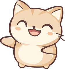 Adorable chubby vector cat character smiling happily with closed eyes. Vector cat for stickers.