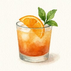 Fototapeta premium Refreshing watercolor cocktail illustration.
