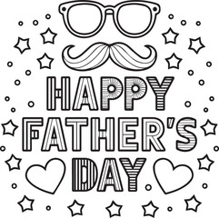 Happy Father’s Day Coloring Poster – Mustache, Glasses & Heart Design for Kids and Gift Cards