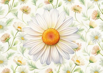 Watercolor daisy pattern botanical illustration
