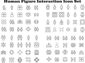 Flat vector illustration showing a stylized interaction between two human figures with directional connection line, minimal shading, abstract style, on white background