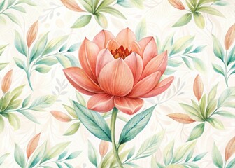 Watercolor peach blossom floral pattern