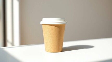 Single-use paper coffee cup on a table