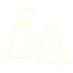 silhouette of a father and son in neon