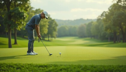 Fototapeta premium Golfer on Green Ready to Swing