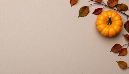 autumn scene with pumpkins and leaves on a light background, subject positioned on the right side, leaving clear copy space on the left for text or design elements.