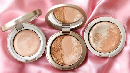 Elegant Duo Makeup Powder Compact Set on Pink Silk