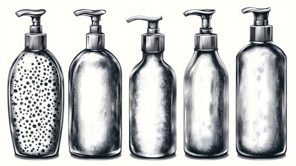 Engraved Style Pump Bottles,  Lotion, Shampoo, Soap Dispenser Set