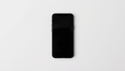 sleek black smartphone with blank screen on left side, isolated on white background, ideal for app presentations or tech displays, ample copy space on right.