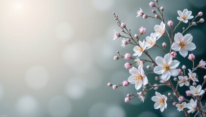 delicate translucent floral designs on the right side, adding elegance to a serene background, copy space on the left for text.