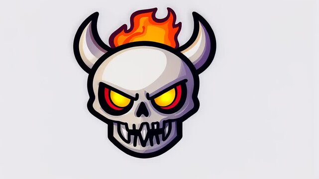Cartoon Devil Skull with Fiery Hair Animated Character Design