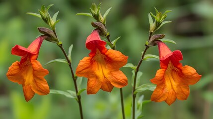 Fototapeta premium Three Vibrant Orange Flowers Closeup, Nature Photography