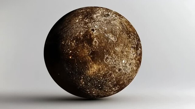 Mysterious planetary object with detailed surface texture on white background