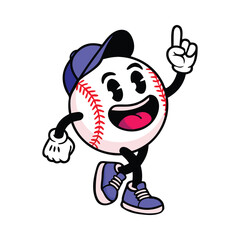 Happy Cartoon Baseball Mascot Walking with Fist Raised, Sports Character Clipart.