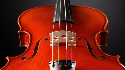 Fototapeta premium A red violin with a black bow and strings.