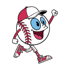 Happy Cartoon Baseball Mascot Walking with Fist Raised, Sports Character Clipart.