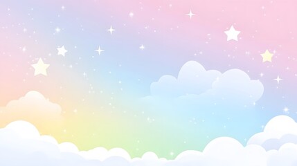 Pastel Rainbow Sky Clouds Stars Dreamy Background
