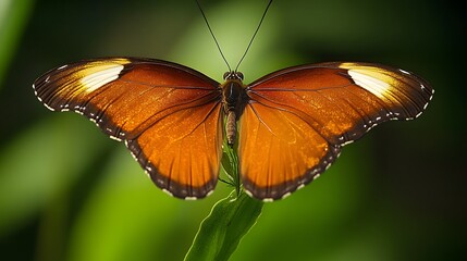 Obraz premium Stunning Orange Butterfly on Green Leaf Macro Photography