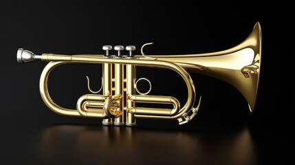 Obraz premium A shiny gold trumpet with a shiny silver mouthpiece and three valves.
