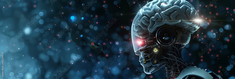 Aufkleber profile of an ai robot on a dark backdrop, perfect for adding your own text or graphics