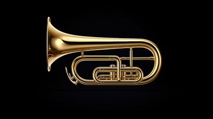 Obraz premium A shiny gold trumpet against a black background.