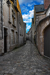 Nice old street in the city Blois, France. Valley of river Loire